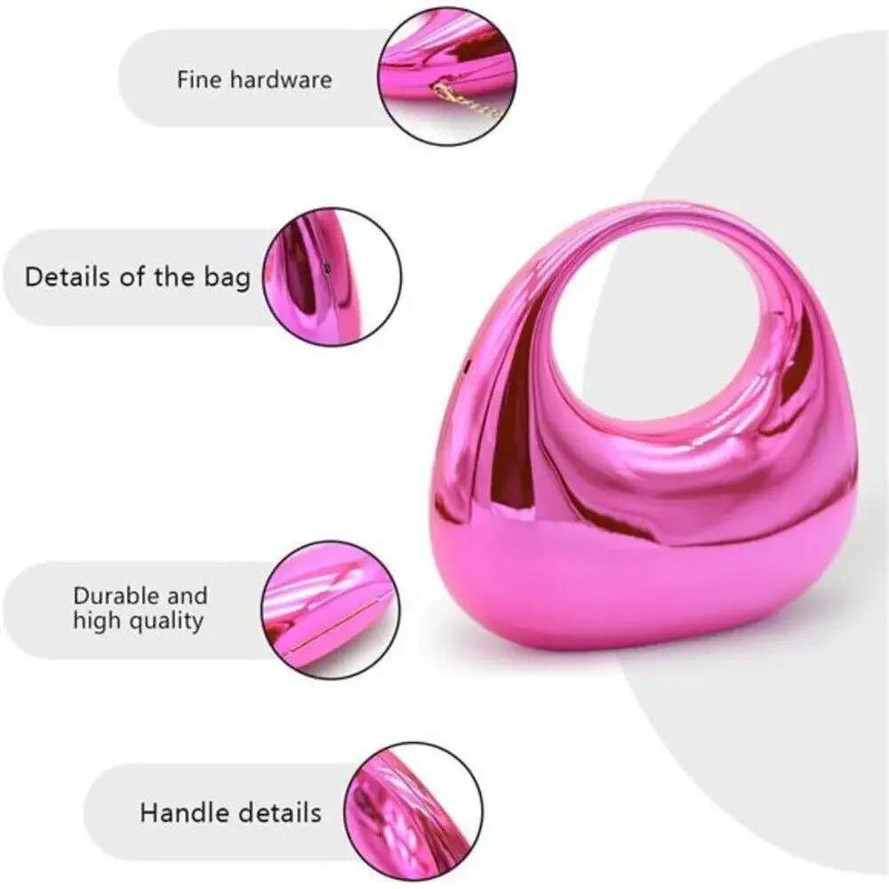 Pink Acrylic Evening Clutch for Women – Metallic Moon Design Party Purse